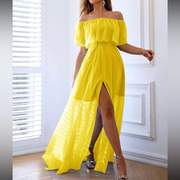 Dresses | Luxe Off Shoulder Slit Thigh Party Formal Chiffon Dress ...